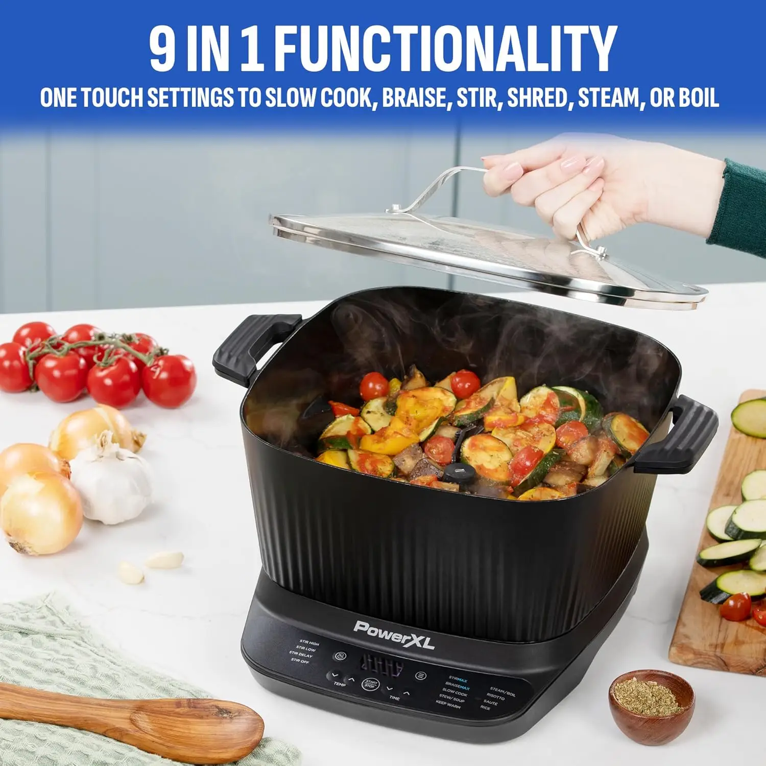 Digital Multi-Cooker with Automatic Paddle to Stir and Shred, 9 in 1 programmable presets to Sauté, Sear, and Brown Food Before