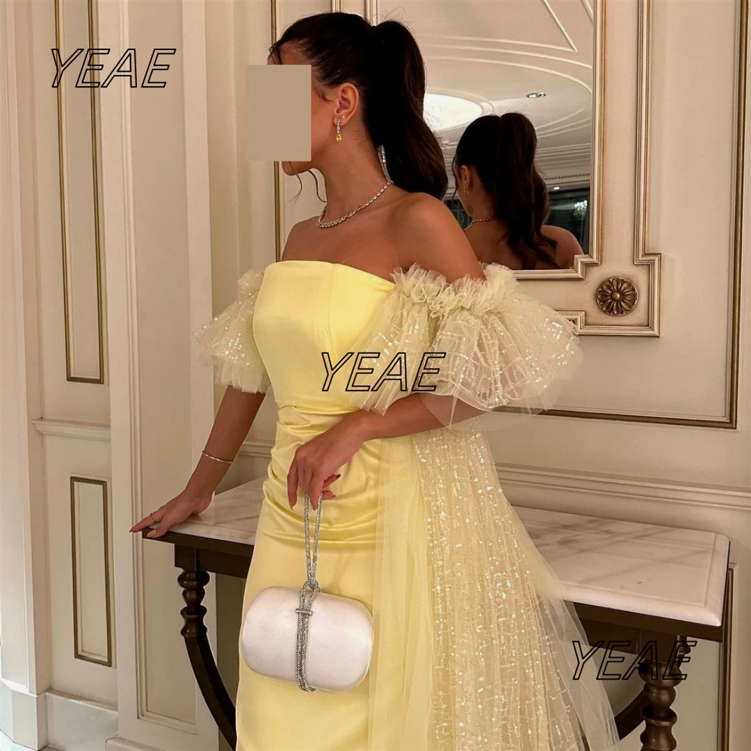 Kendny-Robe de Soirée Sans Bretelles en Tulle Jaune Clair, Tenue de Bal avec Fermeture Éclair au Dos, Longueur Anle, pour Événements Spéciaux