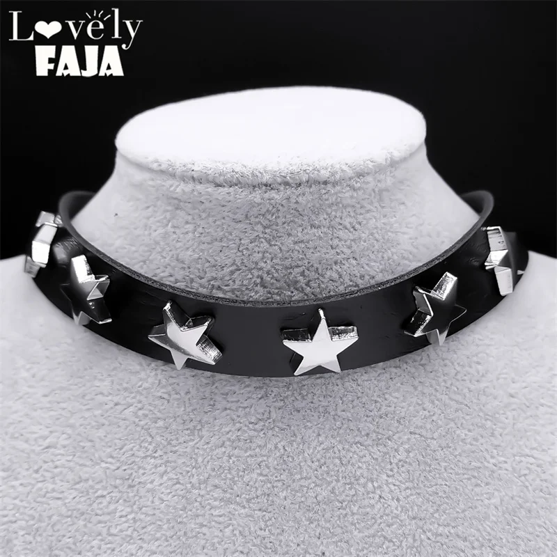Goth Punk Sexy Stern Pentagramm Halskette Frauen Männer Harajuku Schwarz Halsband PU Leder Gothic Aussage Halsketten Schmuck NXXXXS03