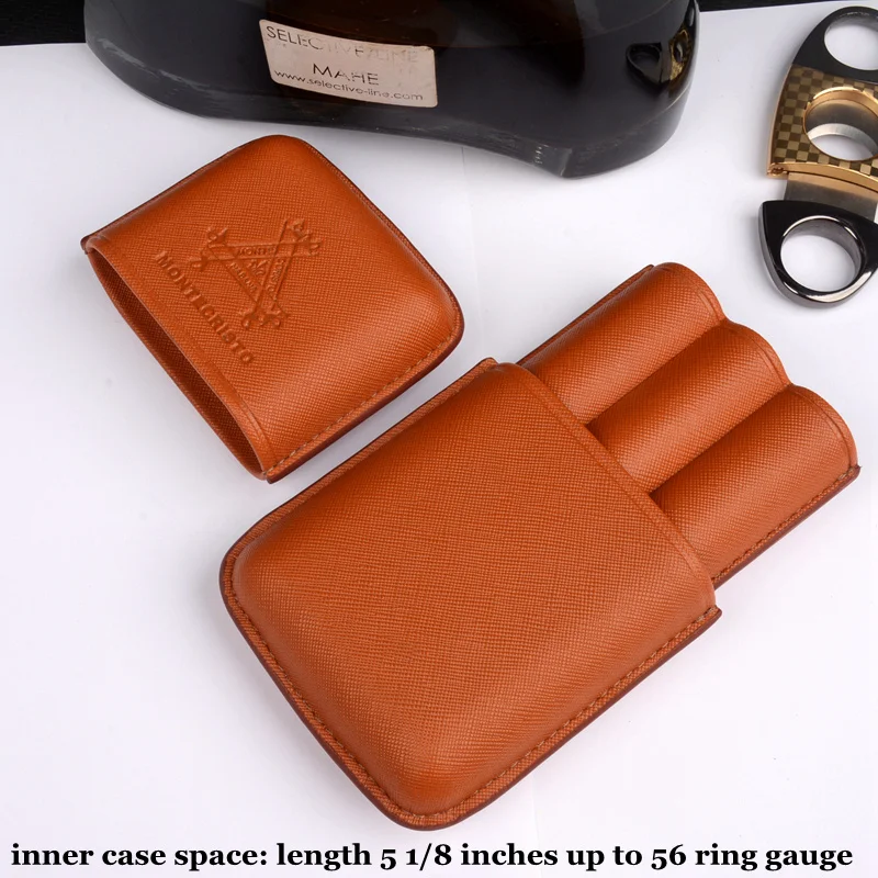 Leather Cigar Case  3 Tubes Cigar Holder Brown Travel Humdor Fits 54R Cigars  Exellent Tobacco Box Smoking Accessory for Men