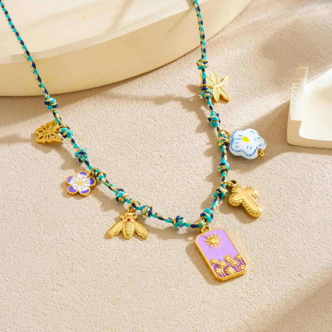 XIYANIKE 316L الفولاذ المقاوم للصدأ الحشرات اليعسوب فراشة النحل زهرة الصليب قلادة قلادة المرأة العصرية الملونة حبل سلسلة عنق #4