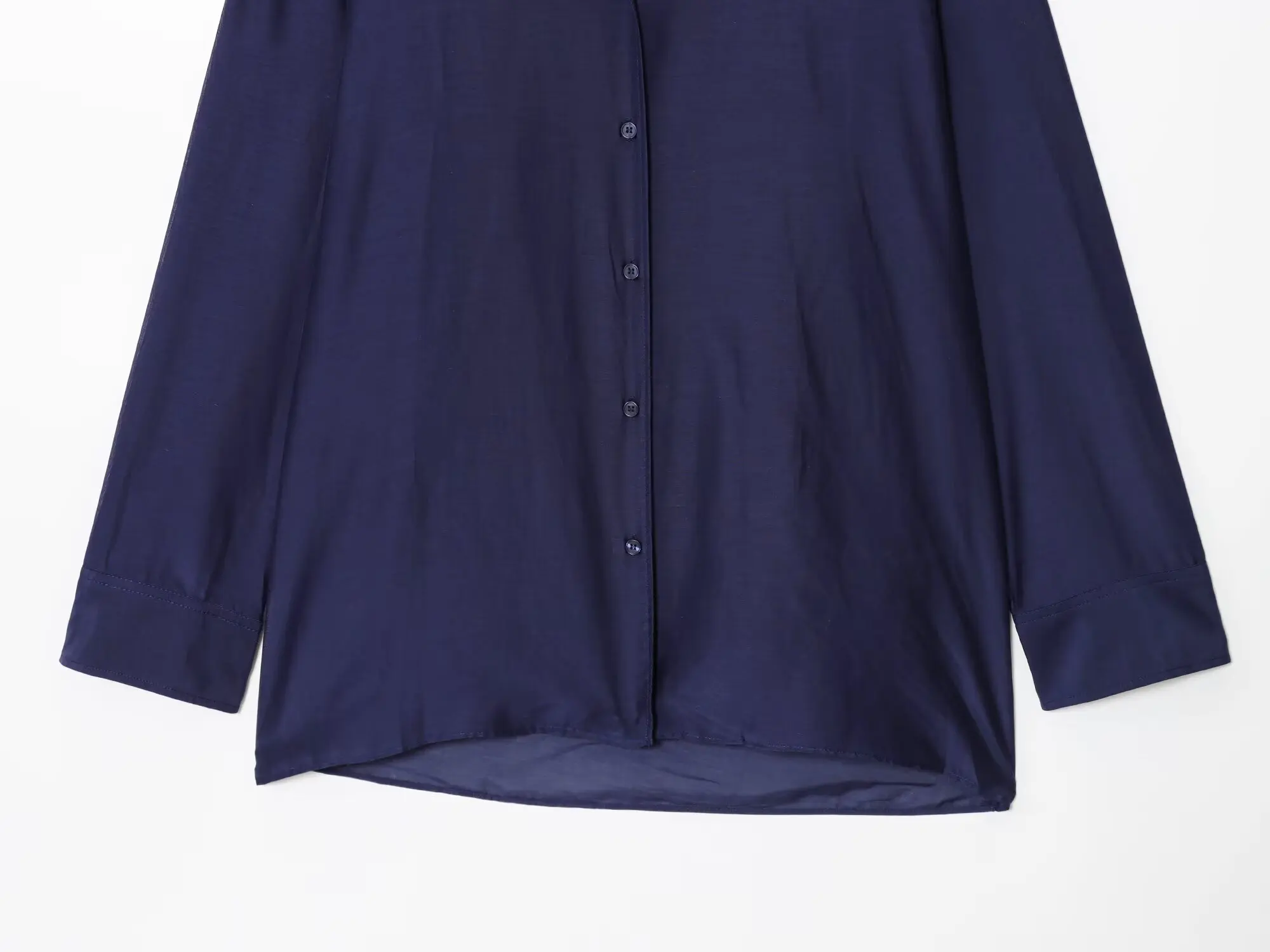 Maxdutti Minimalist Autumn Women's Long Sleeve Shirt Ladies Fashion Dark Blue Loose Casual Shirt Top Blouse Women