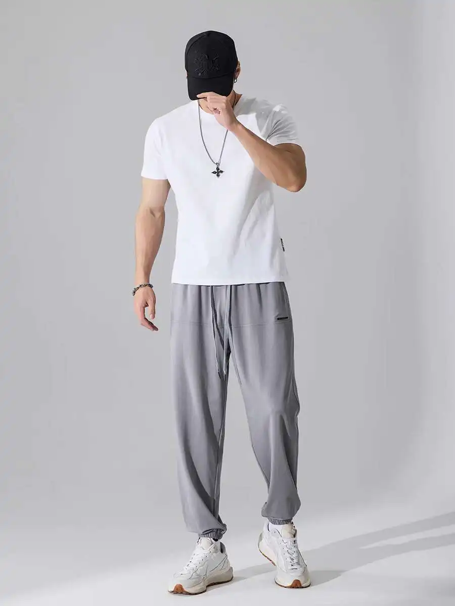 Summer Ice Silk Cuffed Thin Harem Pants Casual Black Plus Size Loose Sweat Trousers