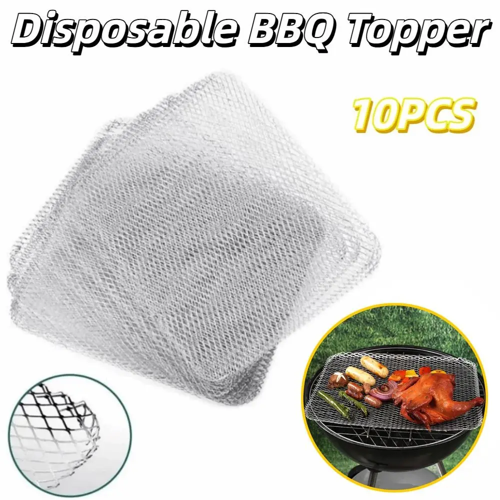 

10PCS Thickened Disposable Barbecue Net Aluminum Square Disposable BBQ Topper Rustproof Heat-Resistant Food Cooking Screen