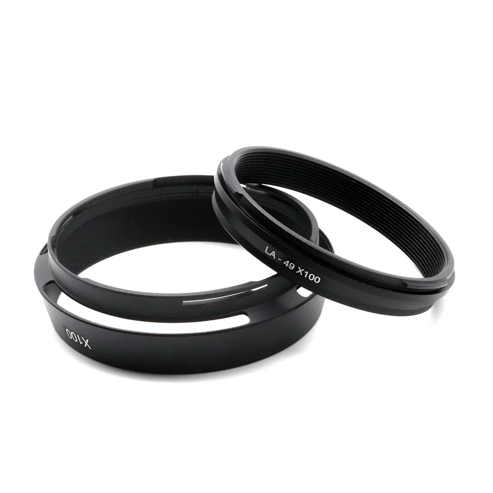 For FUJIFILM X100 X100S X100T X100F Metal Lens Hood with 49mm Adapter Ring Replacement for original LH-X100 AR-X100