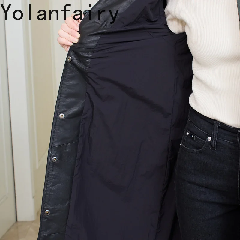 YOLANFAIRY giacca da donna in vera pelle di pecora moda Casual inverno nuovo in giacche cappotti con colletto in visone lungo Jaqueta Feminina