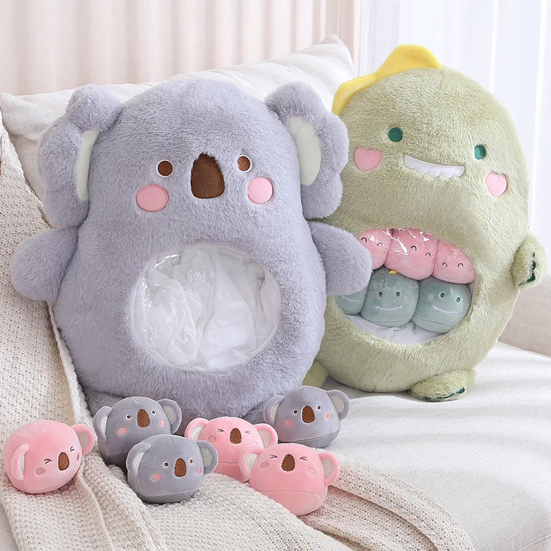 

New 6 pcs A Bag Of Animals Stuffed Soft Snack Pillow Sleep Cushion Plush Koala Dinosaur Bunny Kids Toys Birthday Gift For Girls