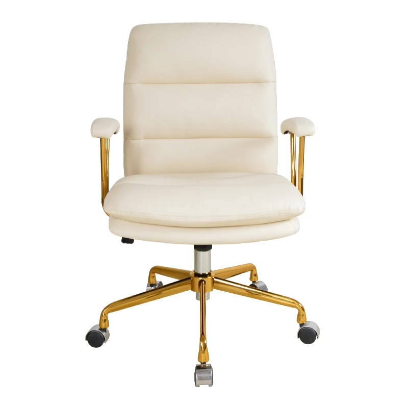 

Modern Home Beige High Backrest Leather Soft Seat Comfortable Study Desk and Chair with Metal Frame Pad Armrest