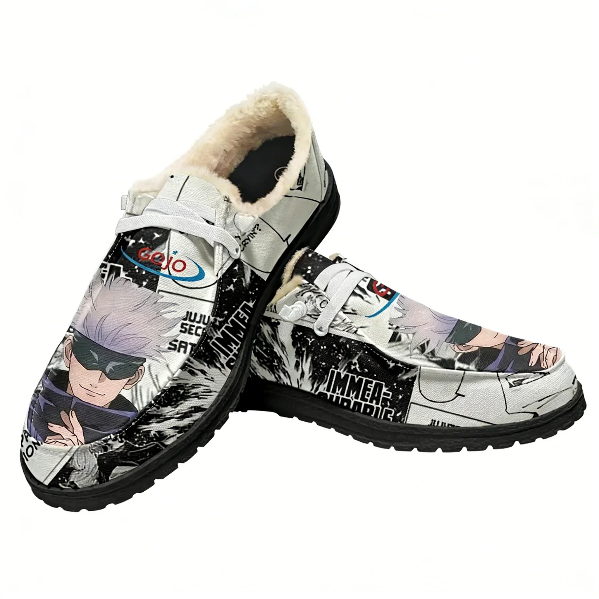 

Satoru Gojo Velvet Flat Shoes Mens Womens Warm Casual Shoe Indoor Outdoor Light Shoes Fashion Print Image Customize Couple Shoes