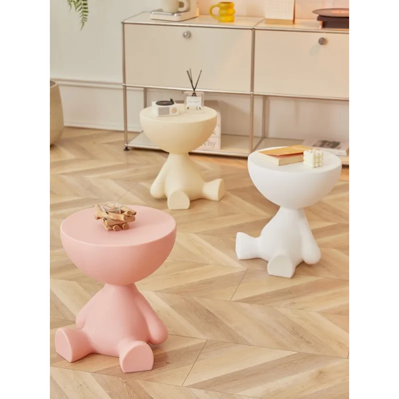 Cream wind small flat head coffee table household sofa side table INS designer bedroom plastic side bedside