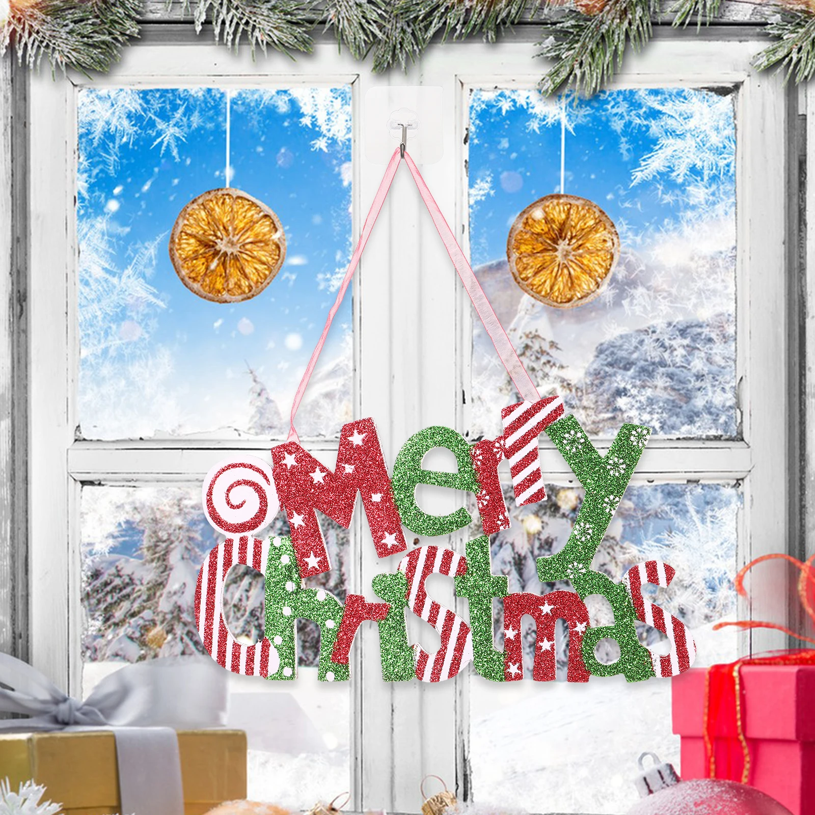 

30cm Merry Christmas Letter Hanging Pendant Red Green Glittering Door Sign Xmas Tree Hanging Decor Home Party Desktop Ornament