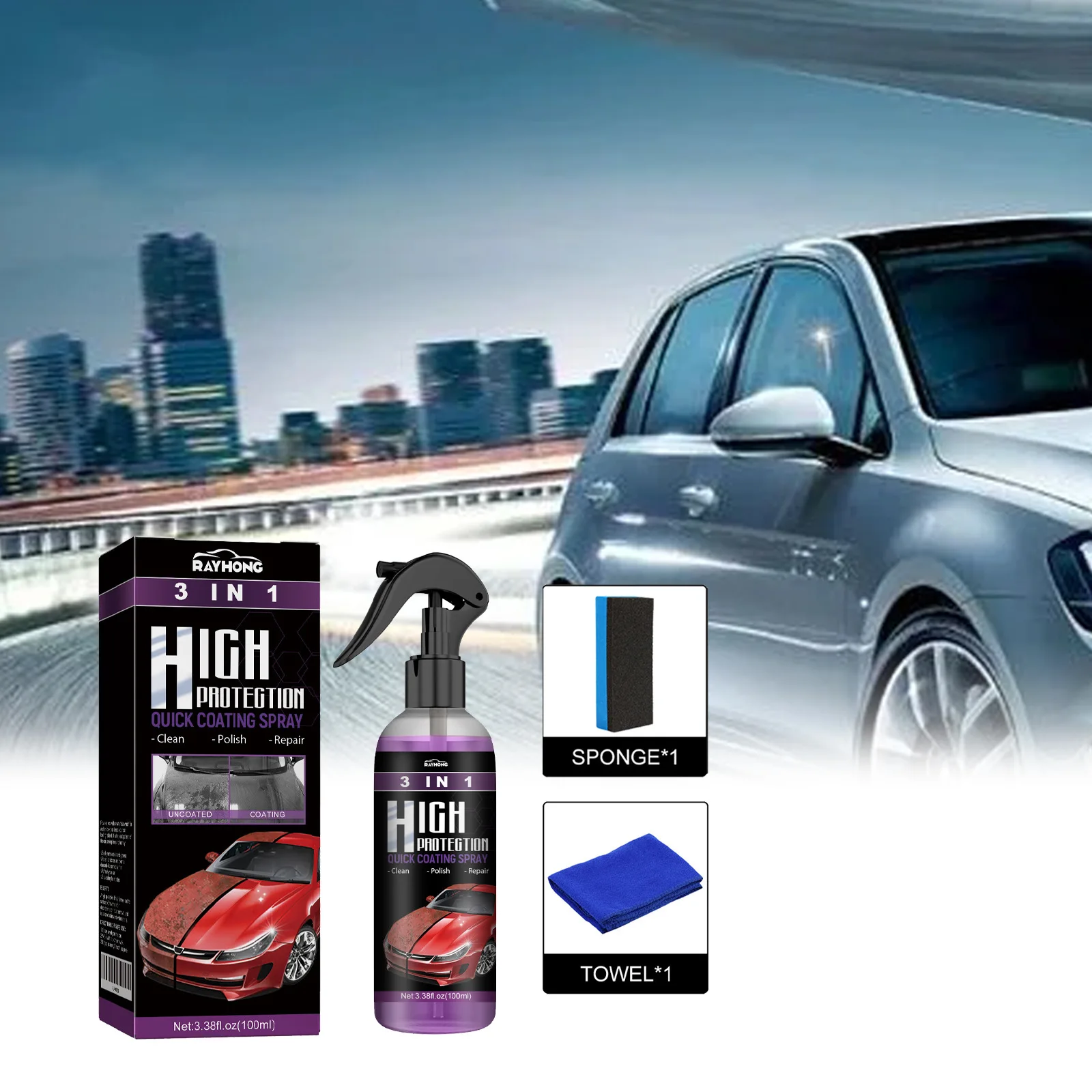 

Нанокерамическое покрытие 3-в-1 для авто, 100 мл, средство для удаления царапин с автомобильной краски, наноспрей, гидрофобное покрытие для стекла, уход за краской