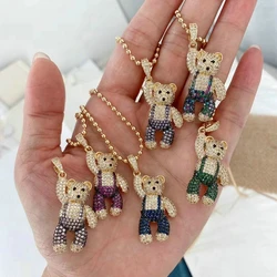 Cute Cartoon Teddy Bear Pendant Zircon Necklace Christmas Gift Bear Animal Necklace Jewelry Gift for Girlfriend