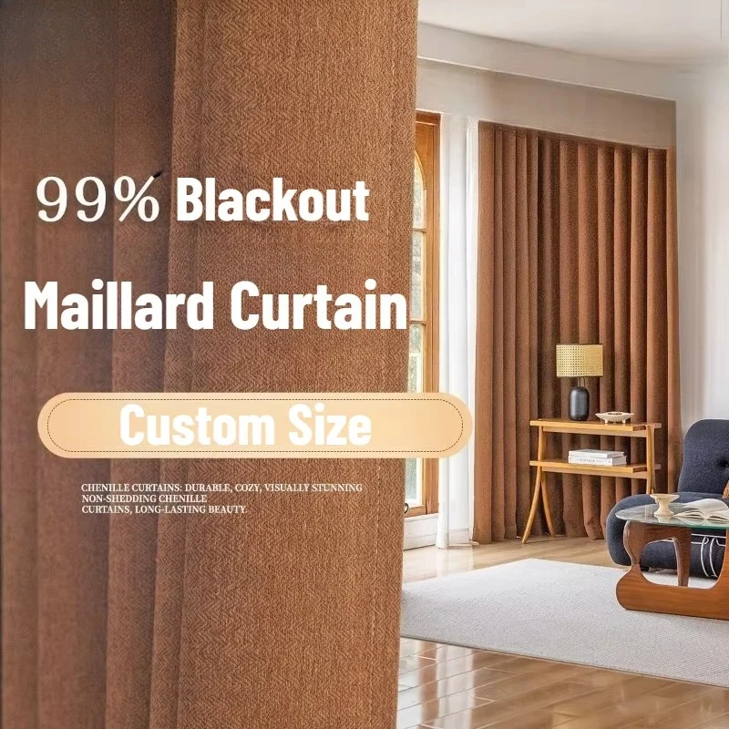 High Blocking Cotton and Linen Curtains Same Color on Both Sides Maillard Curtains for Living Dining Room Bedroom Custom Size
