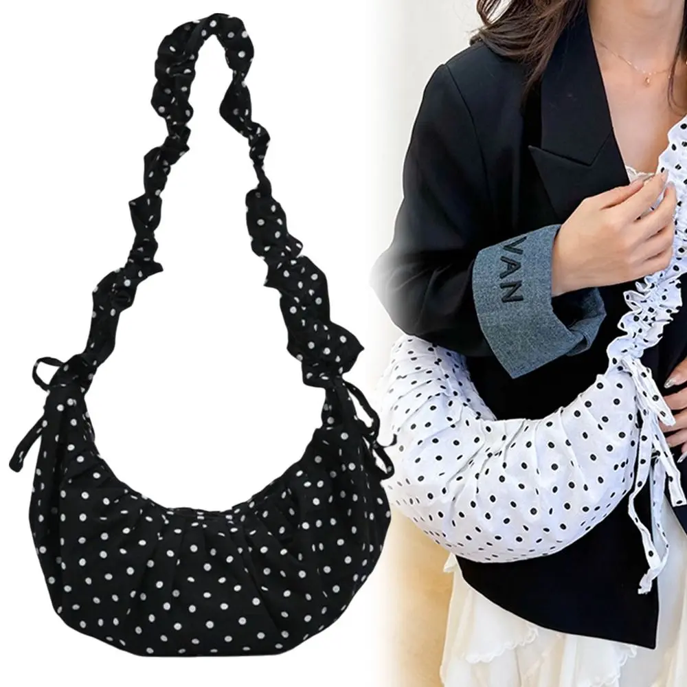 

Women Fashion Pleated Cloud Underarm Bag Large Capacity All Matched Puffy Crossbody Bag Polka Dot Retro Dumpling Bag