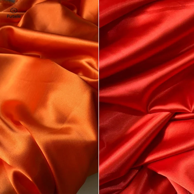 

Micro-elastic Red Orange Soft Silky Satin Fabric Charmeuse Fabric for Wedding Gowns Formal Dress Backdrops DIY Material