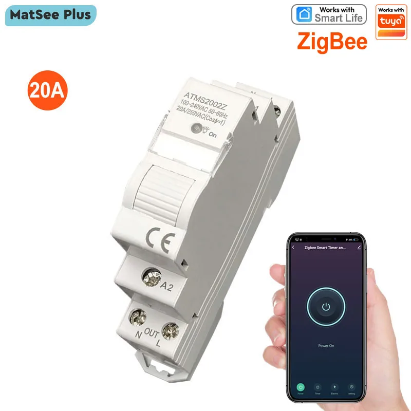 

Smart ZigBee 20A Relay Switch Timing Din Rail Energy Power Monitor App Remote Control Works with Tuya Alexa Google Home