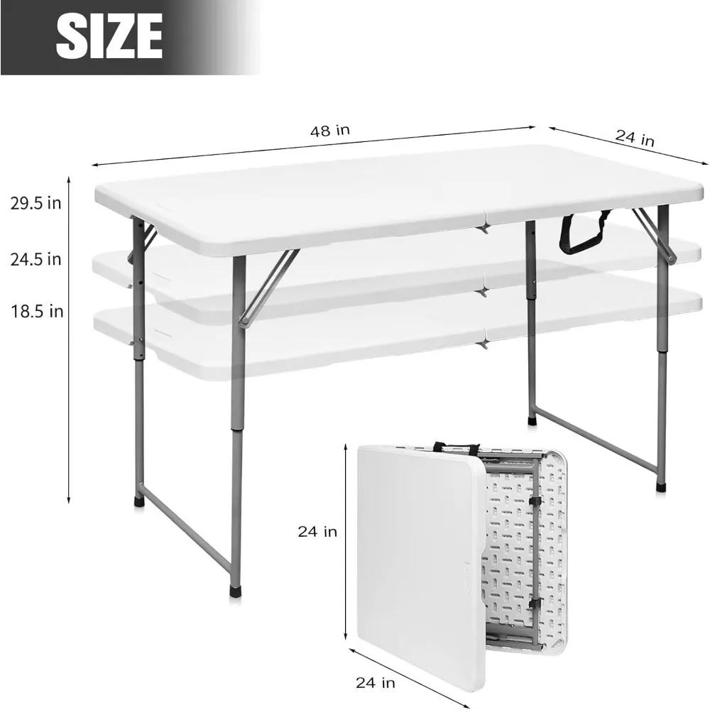 Tavolo pieghevole portatile in plastica per impieghi gravosi piccolo tavolo pieghevole regolabile in altezza per interni ed esterni con maniglia per il trasporto