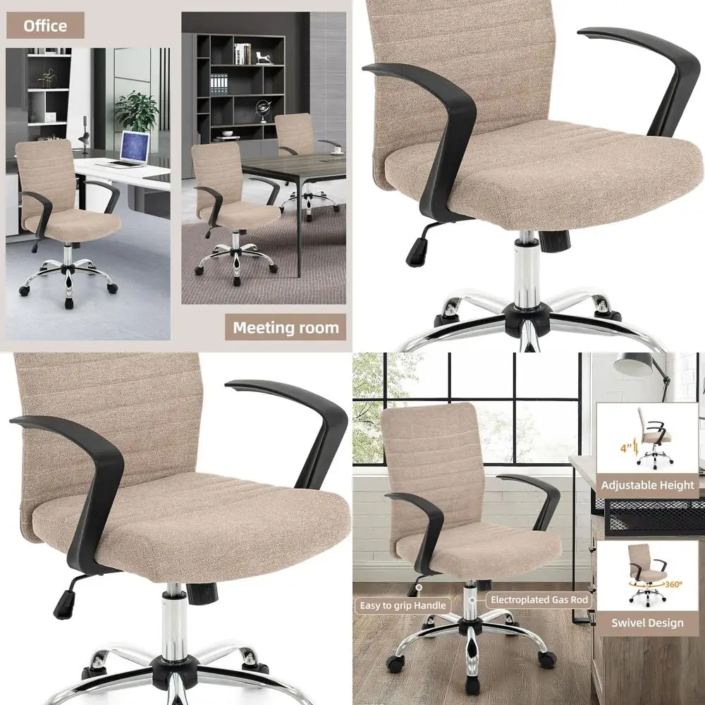 

Ergonomic High-Back Ribbed Swivel Chair with Armrests for Office, Conference, and Home Use (Khaki)