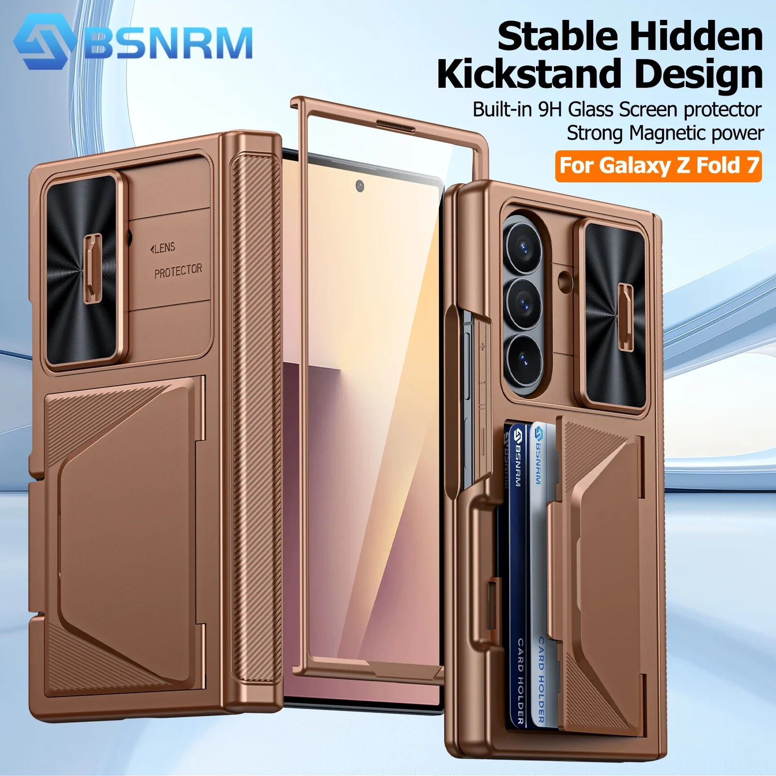 

Чехол-кошелек для Galaxy Z Fold 7, держатель RFID-карты, встроенная защита HD, чехол для камеры с раздвижной стороны, противоударный силиконовый чехол для телефона - золото