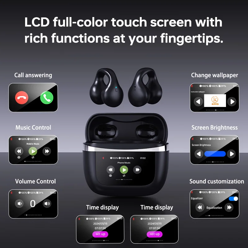 Kinglucky i211 Full In Touch Screen Headphone ANC Bluetooth Earphone Wireless ear clip bluetooth headphones