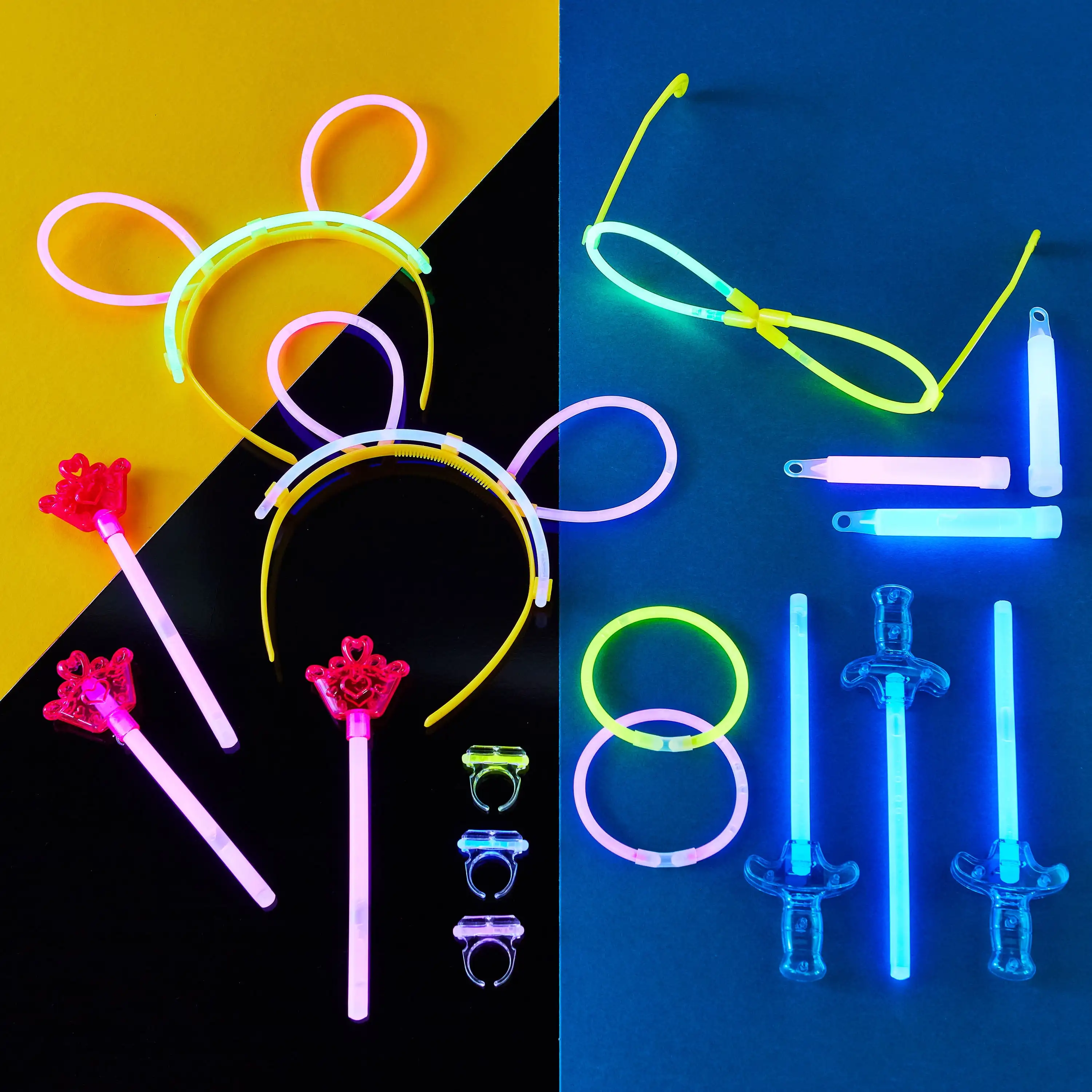 멀티 컬러 글로우 대형 세트, 200개, 장난감 소녀 장난감, 라이트 세이버, 라이트 업 지팡이