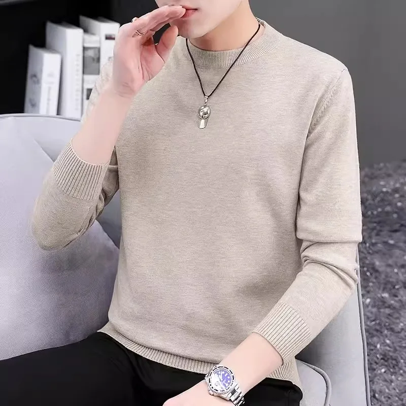 

Men's round Ne Knitted Long Sve Slim Fit Thin Sweater Hoodie Pure Color Versatile Winter Faion Casual Wear
