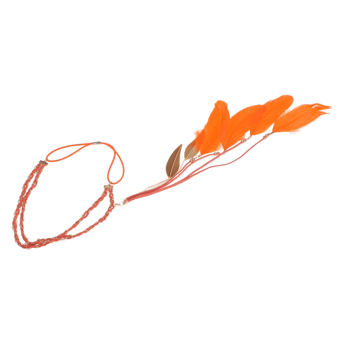 ورقة قلادة المنسوجة عقال ملون برتقالي سلسلة جديلة الشعر الأطواق رومانسية البوهيمي نمط التصوير مهرجان الحفلات