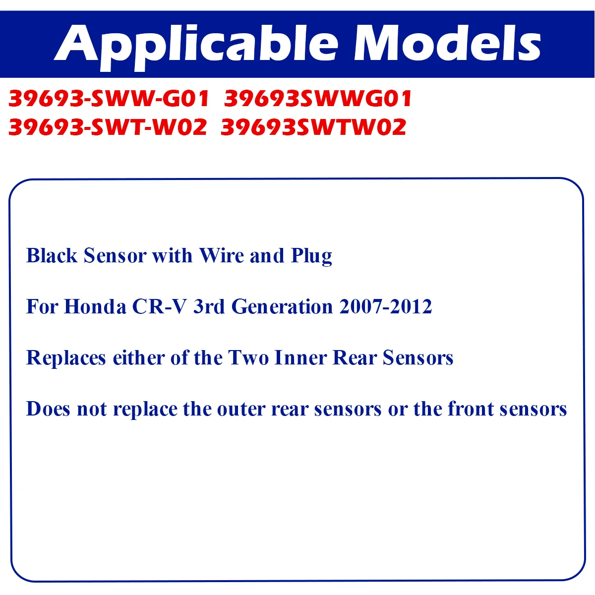 39693-SWW-G01 Black PDC Parking Sensor For Honda CR-V 3rd Generation 2007 2008 2009 2010 2011 2012 Inner Rear Sensor 39693SWTW02