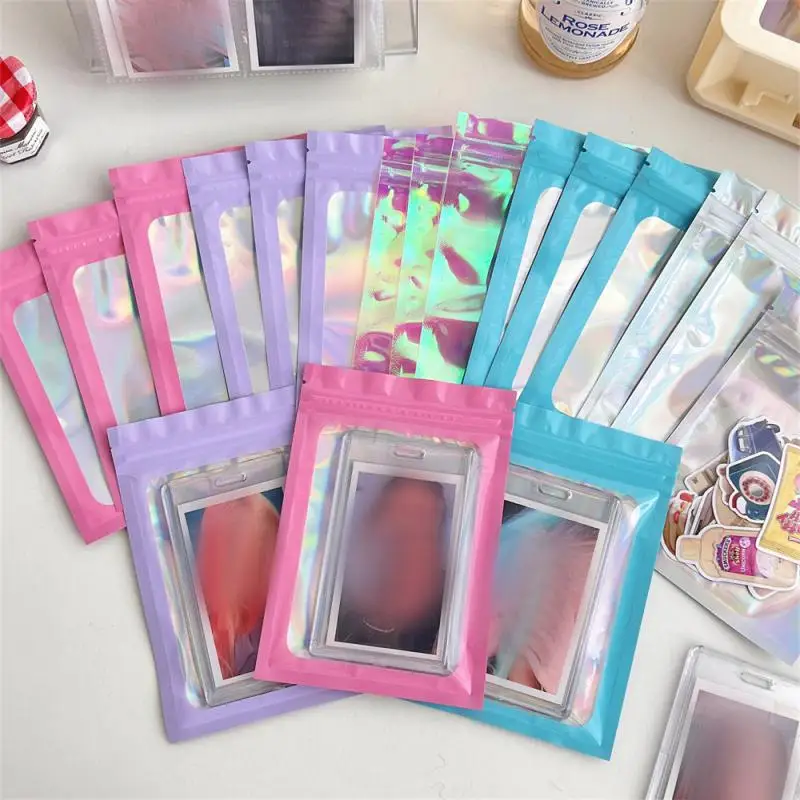 10pcs Thick Smell Proof Mylar Bags Holographic Laser Color Plastic Packaging Pouch Jewelry Retail Storage Pouch Zip Lock Bag