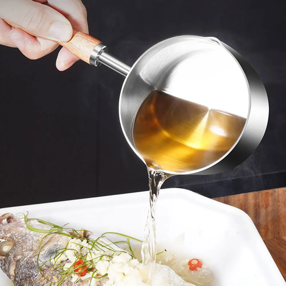 

Stainless Steel Oil Boil Pot With Wood Handle Reusable Small Sauce Pan For Milk Eggs Cheese Heat Lightweight Kitchen Tool Pots