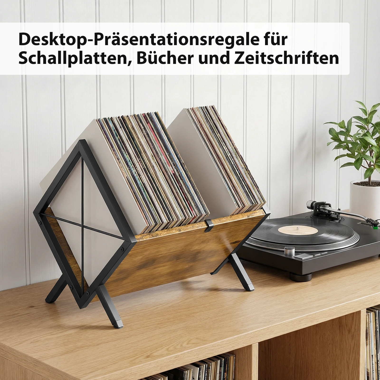 Étagère de rangement pour vinyles pour 80 à 100 disques vinyles, étagère/support de présentation avec étagères réglables, adaptée aux albums, magazines et livres