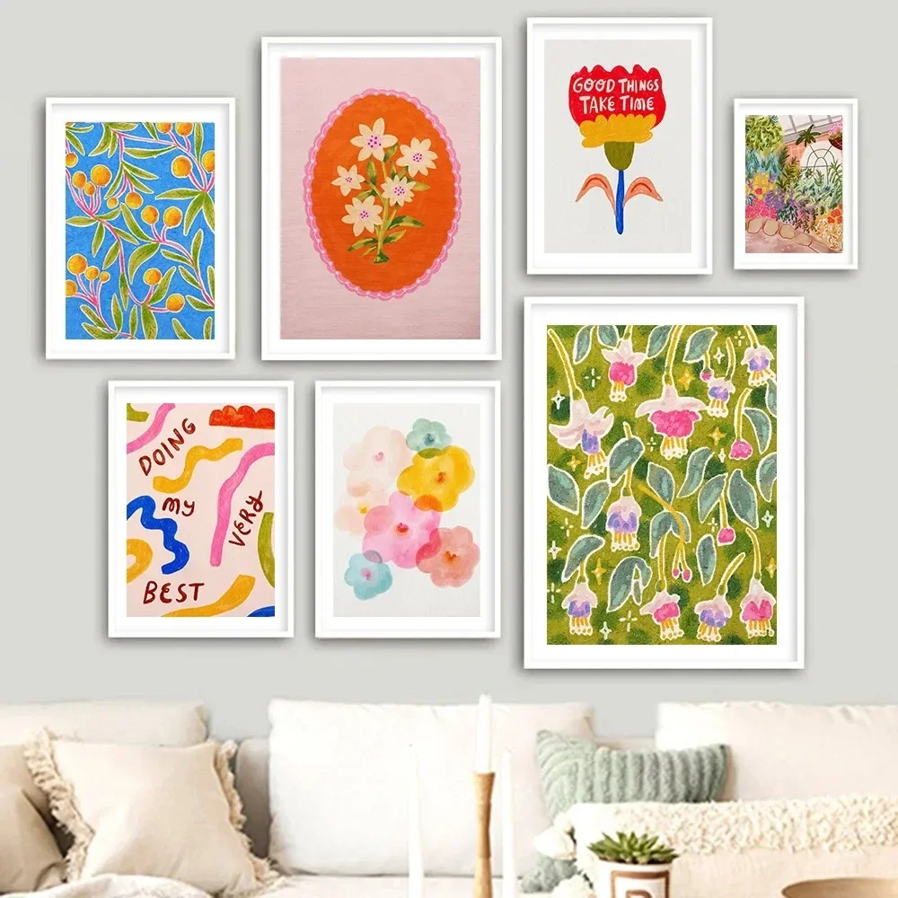 Pintura en lienzo con impresión artística de comida, póster de flores botánicas haciendo mis mejores citas motivacionales, imagen de pared para decoración de sala de estar