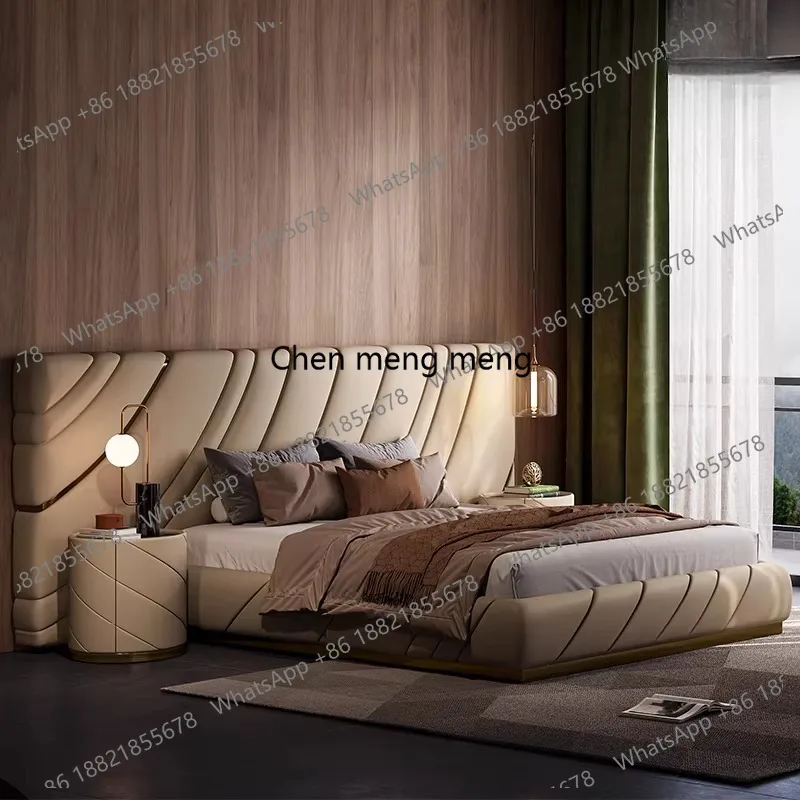 Light luxury leather soft bed master bedroom, villa, mansion, matte fabric double bed