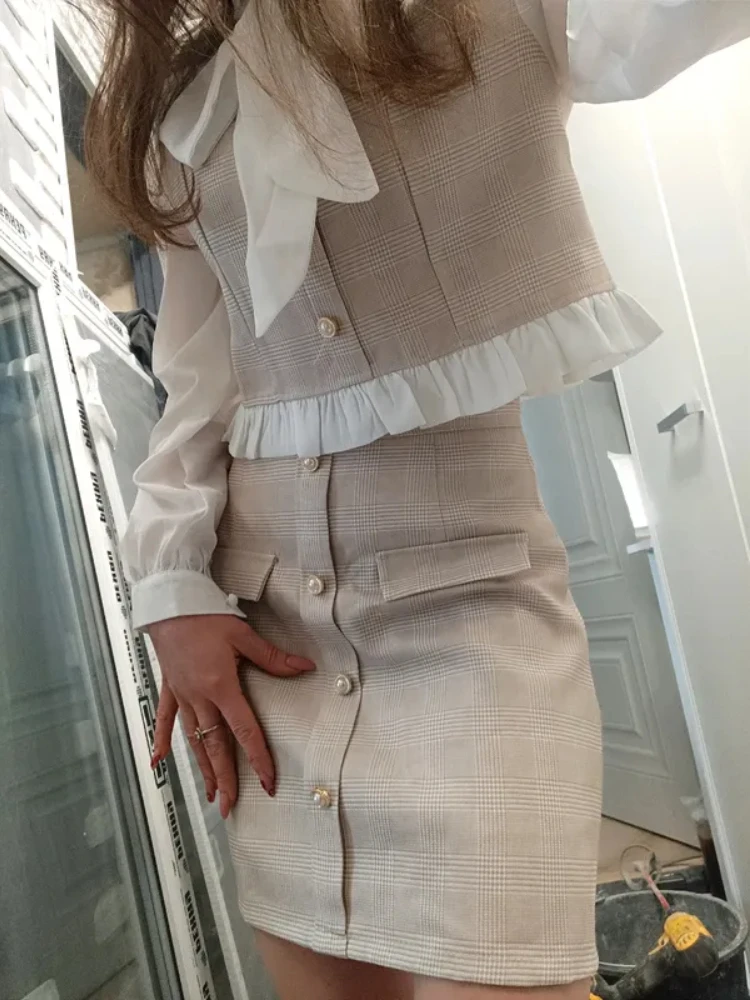 

Комплекты из 2 предметов, женские укороченные бандажные блузки, мини-юбки трапециевидной формы, элегантная офисная женская темпераментная уличная одежда, модная весенняя повседневная одежда для взрослых