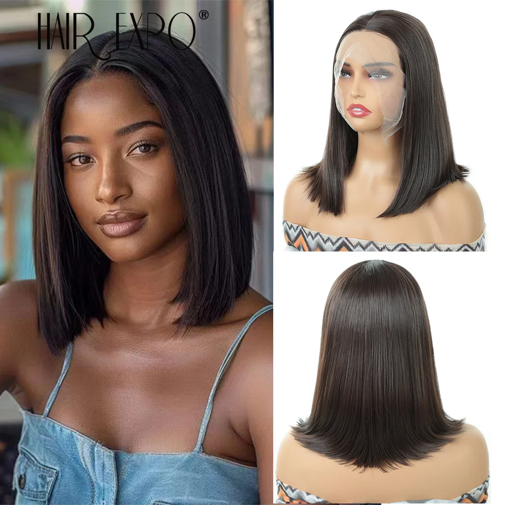 

13×3 Synthetic Lace Front Wigs 14 Inch Straight Bob Wig For Women Daily Used Straight Silky Synthetic hair wigs For Cosplay