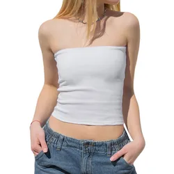 WPNAKS Women Tube Tops Summer Clothes Basic Strapless Solid Color Stretchy Bandeau Crop Tops Female Clothing Sexy Club