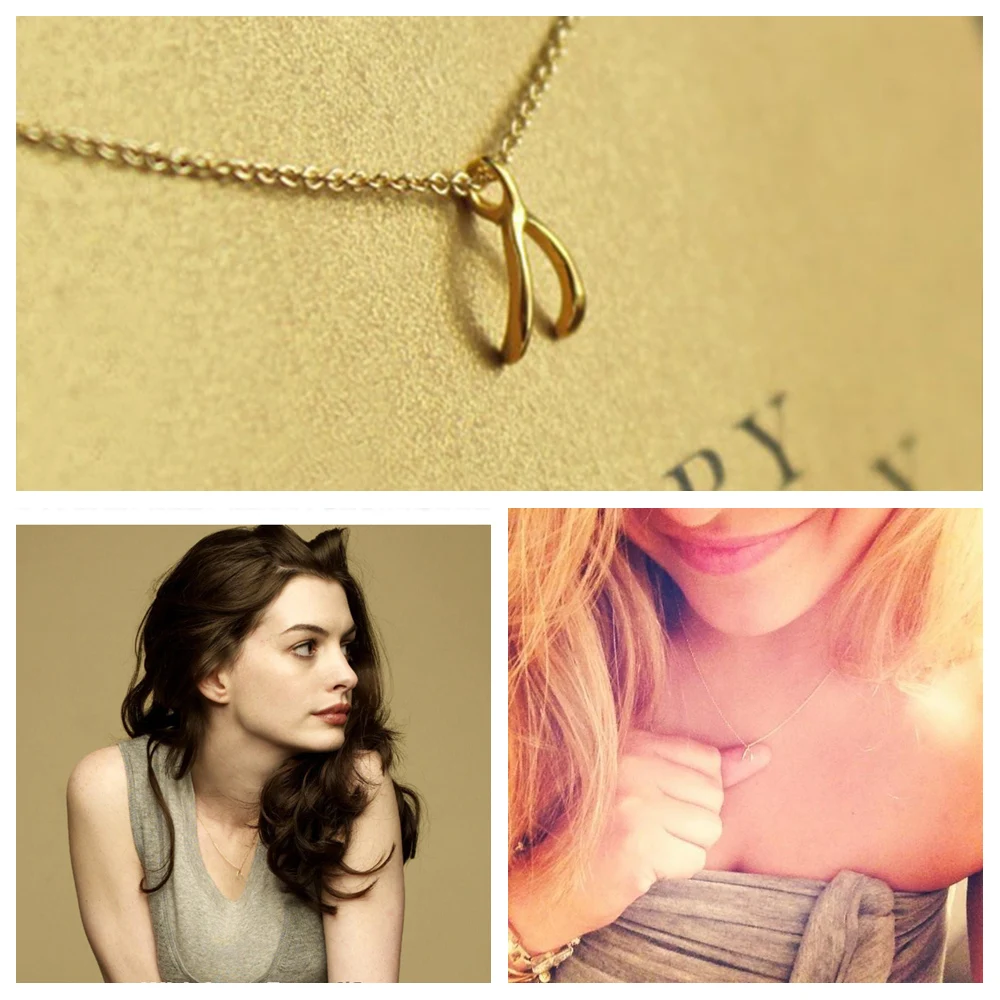Lucky Wishbone Pendant Necklace for Women Girls Unique Alloy Jewelry with Message card Make a Wish Gift For Valentine's Present