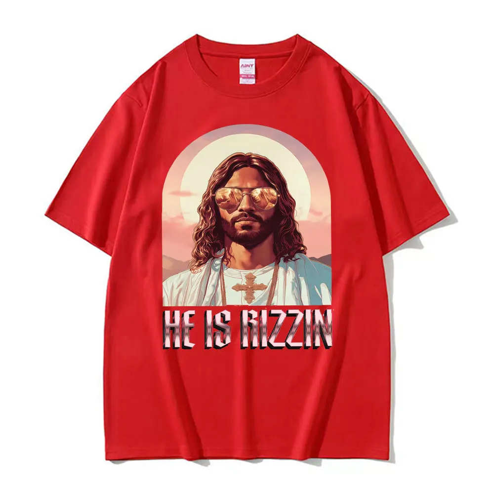 2026He Ls Rizzin Jesus Rap Easter Jesus Shirt T-shirt Men Clothing Hip Hop Humor Style T Shirt Tops Unisex ComfortCotton Tees