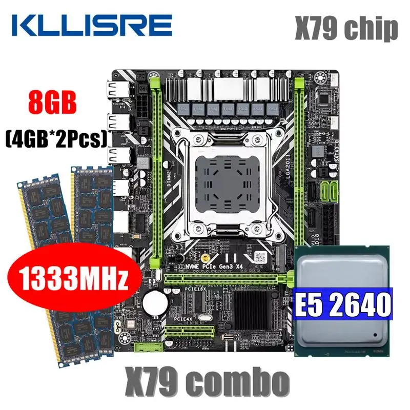 

Новый комбинированный комплект материнской платы Kllisre X79 LGA 2011 E5 2640, процессор 2*4 ГБ = 8 ГБ памяти DDR3 1333 ECC RAM