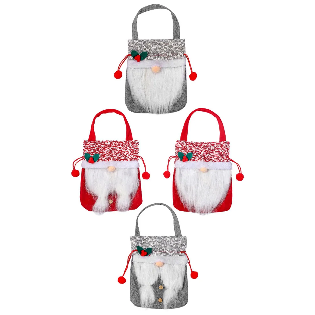 

4Pcs Christmas Candy Storage Bags Cartoon Xmas Gift Bags Handle Design Reusable Party Favor Xmas Treat Holder Decorative Holiday