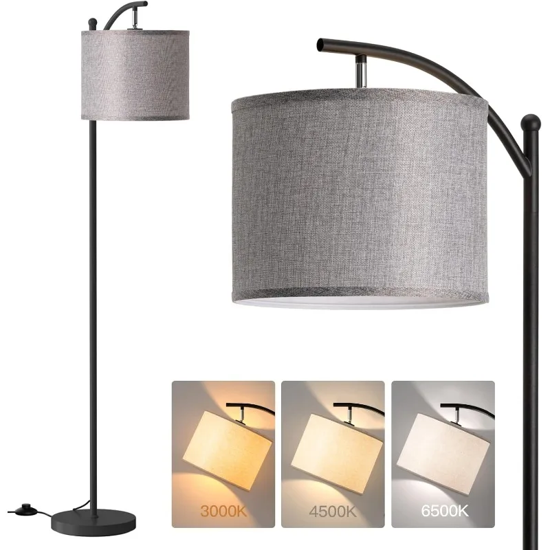 Floor Lamp for Living Room with 3 Color Temperatures, Standing lamp with Linen lampshade for Bedroom, Office, Lamps