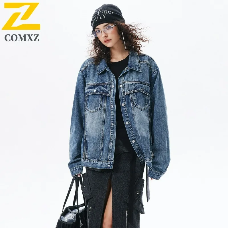 COMXZ Mantel Katun Pria Tahan Angin untuk Perjalanan Berkemah Kerah Minimalis Jaket Santai Jalanan Jaket Ringan untuk Bersepeda di Jalan