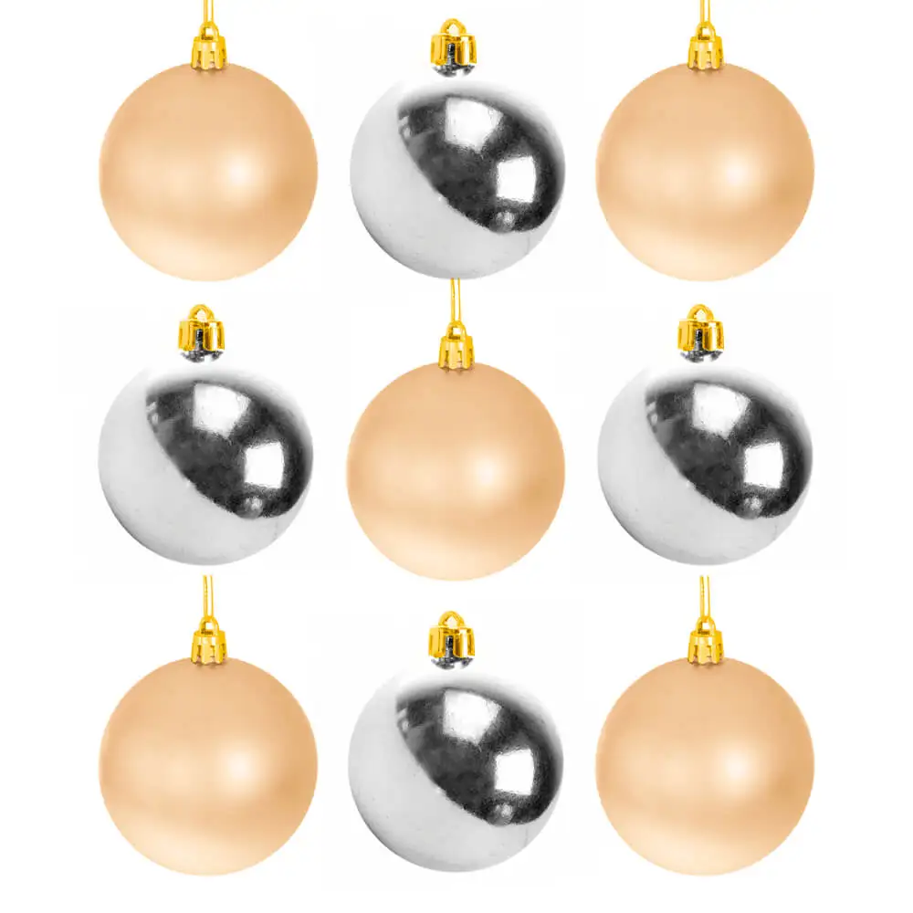 Bolinhas De Natal Champagne E Prata 6cm 9 Peças - Casambiente Natal291