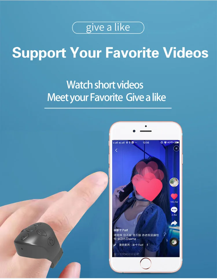 TikTok-Controle Remoto Página Turner Remote, Câmera Bluetooth, Gravação de Vídeo Remoto, Scrolling Ring para iPhone, iPad, TikTok, App