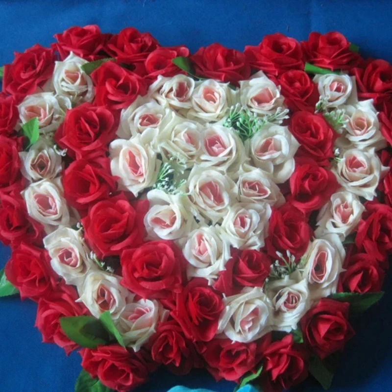 

New 53cm*36cm Artificial Silk Rose Wedding Car Decoration Heart Shaped Door Wreaths double Lovely Wedding Door Decoration