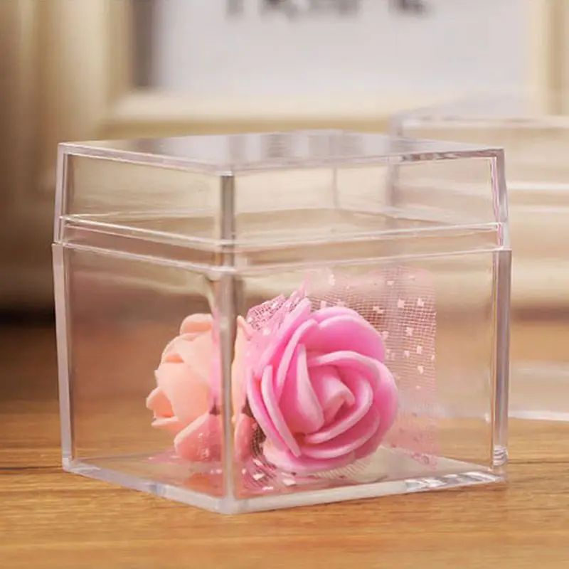 Transparent Plastic Box 5 Sided Cube Box Small Mini Party Gift Wedding Candy Box Jewelry Plastic Display Candy Box