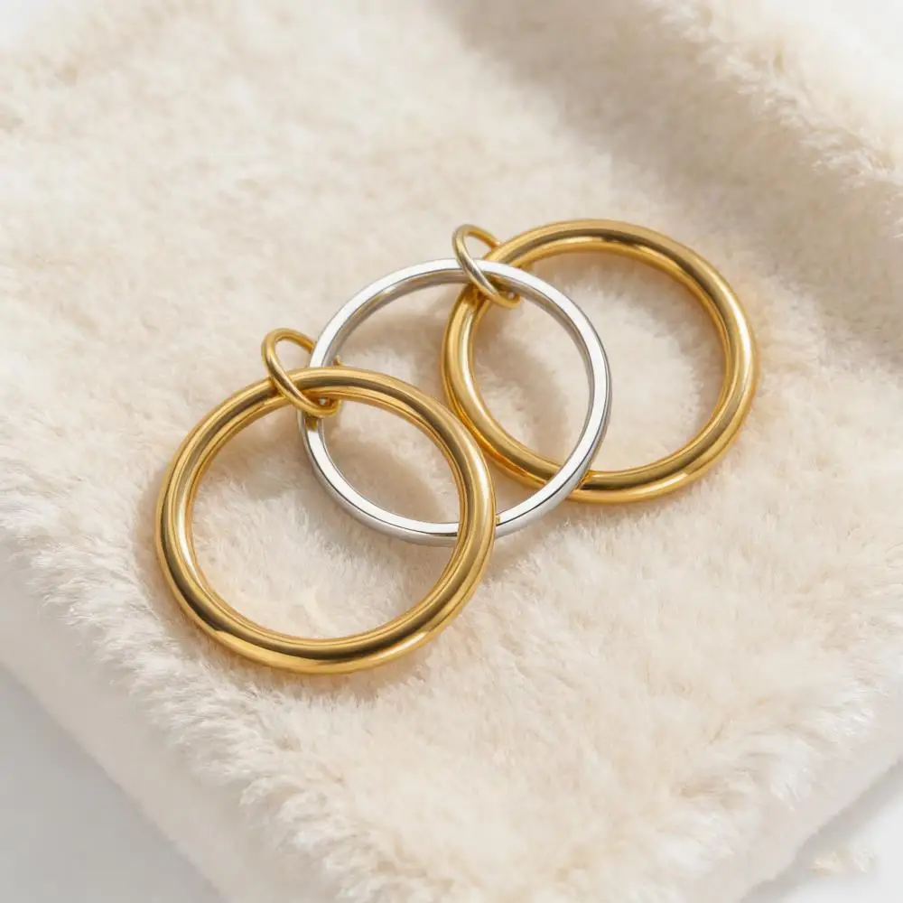 Stainless Steel Ring Sets For Women Men Gold Silver Color 3pcs Stacking Round Thin Connected Finger Wedding Bands Party Jewelry