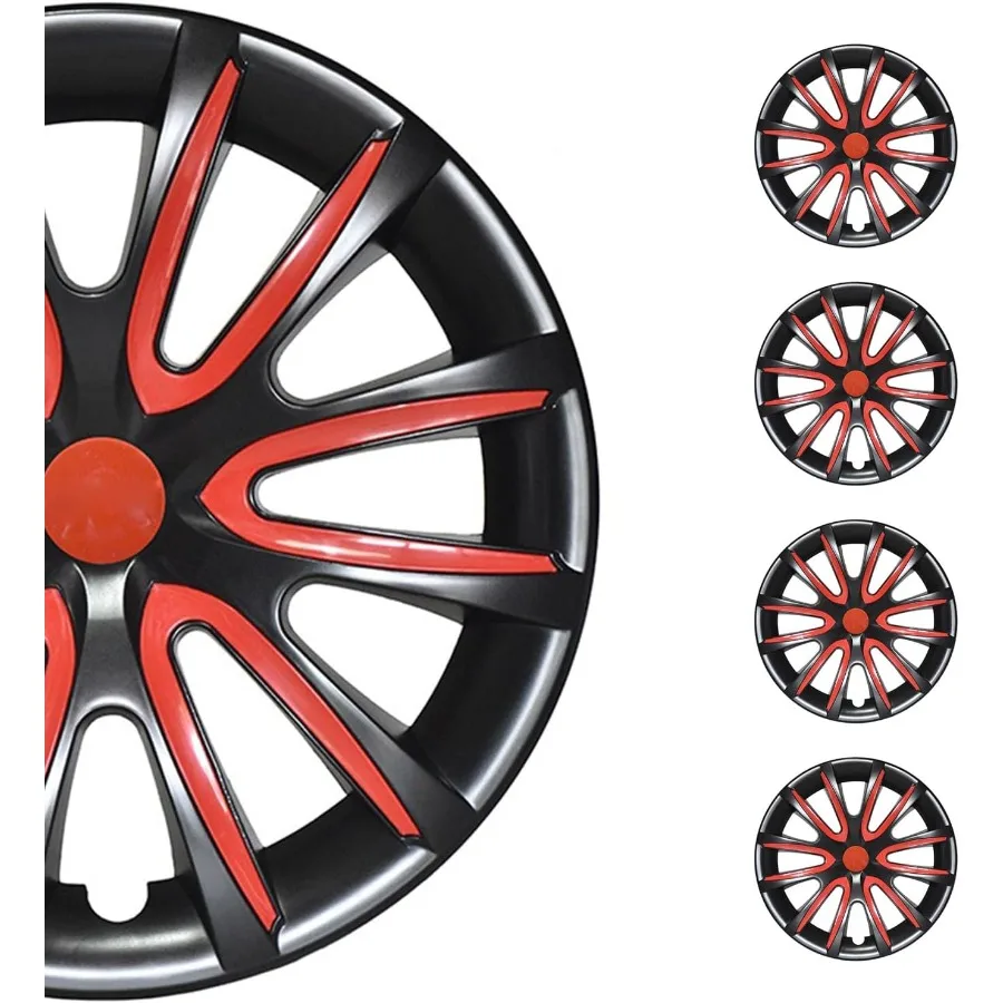 

Black with Red Hub Caps 15 Inch Set of 4 Tapas para Rines 15 Premium Wheel Covers 15 Inch R15 Rim Cover Set Snap On Durable Car