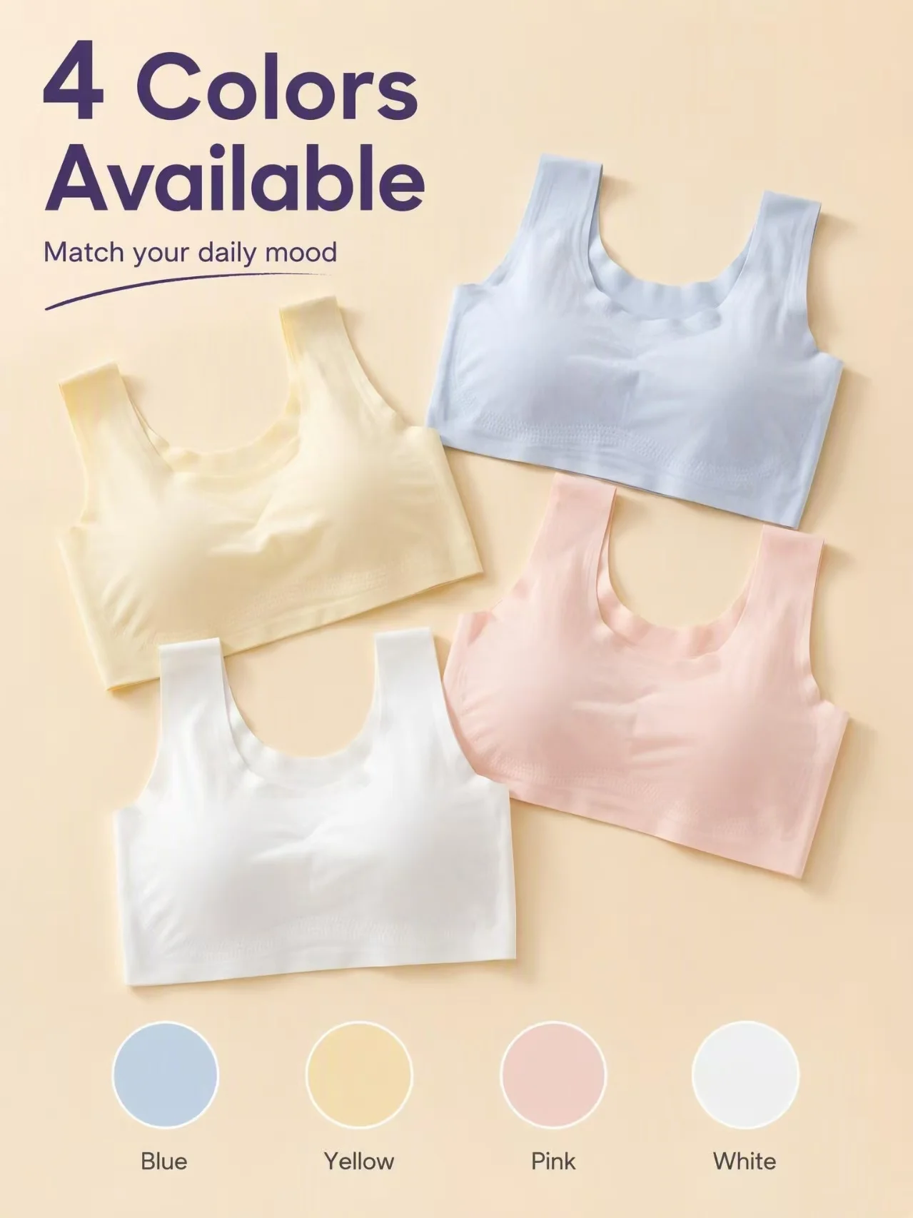 4-teiliges Set Mädchenunterwäsche, modische Mädchenunterwäsche, nahtloser Sport-Tanktop-BH für Schülerinnen. – Detail 6